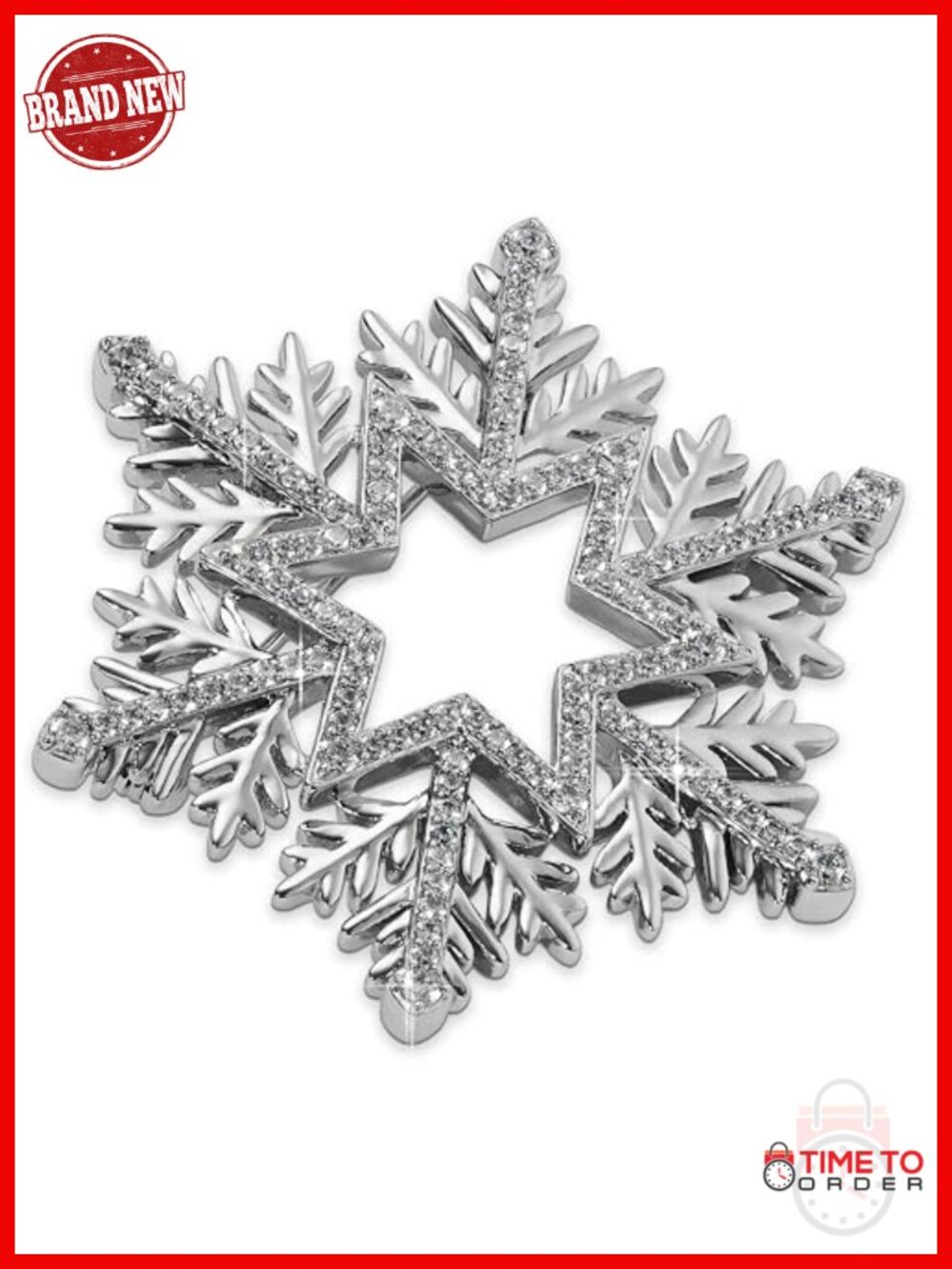 Cubic Zirconia Snowflake Brooch Pin Christmas Holiday Costume Jewelry